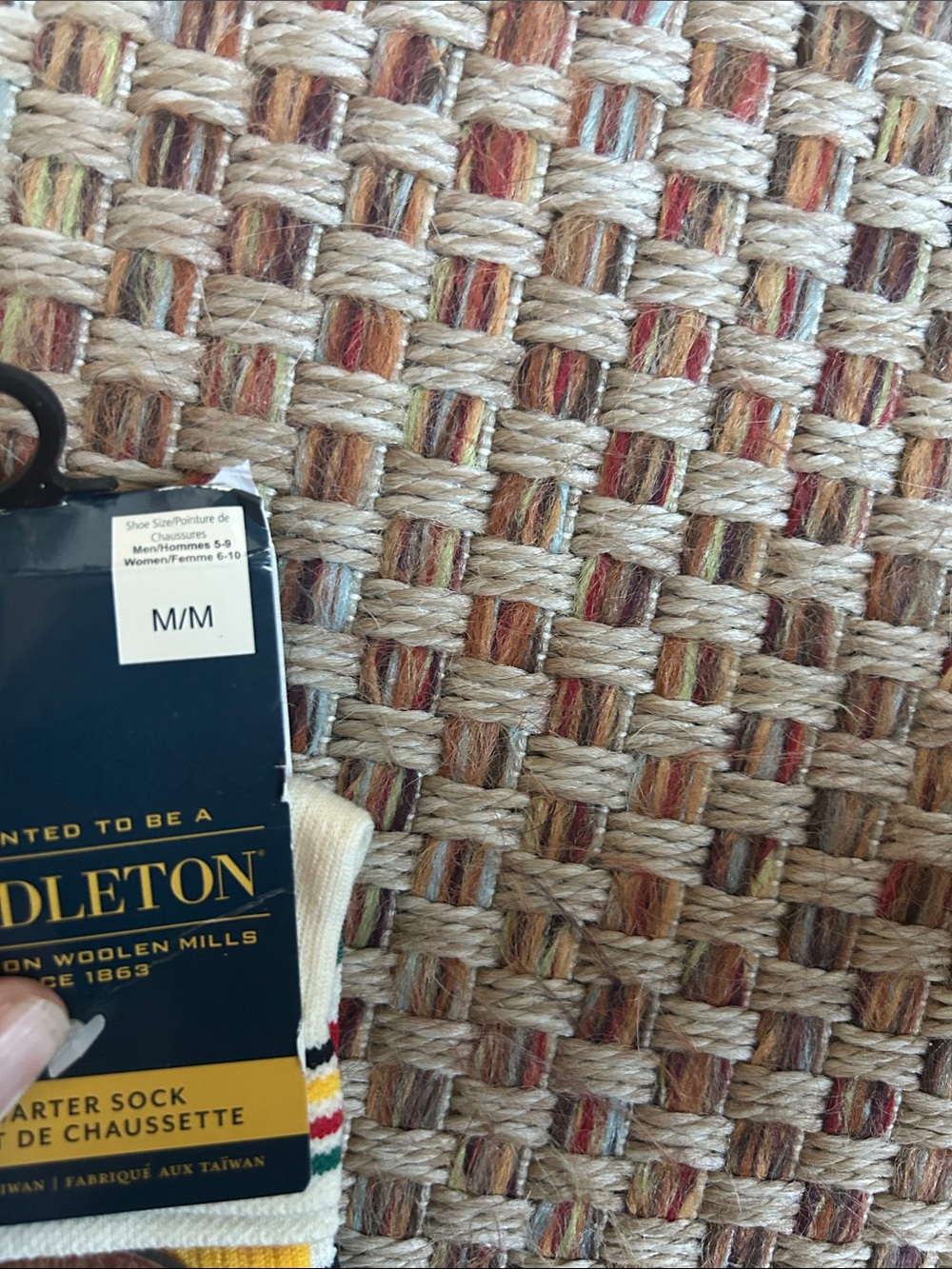 Pendleton Black, White, Yellow & Green Striped Quarter Socks - Picture 3 of 4